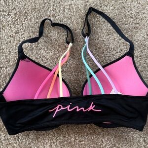 PINK Victoria's Secret Black and Pink Strappy Bra